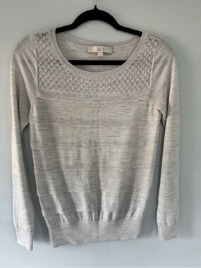 LOFT Light Gray Scoop Neck Knit Sweater